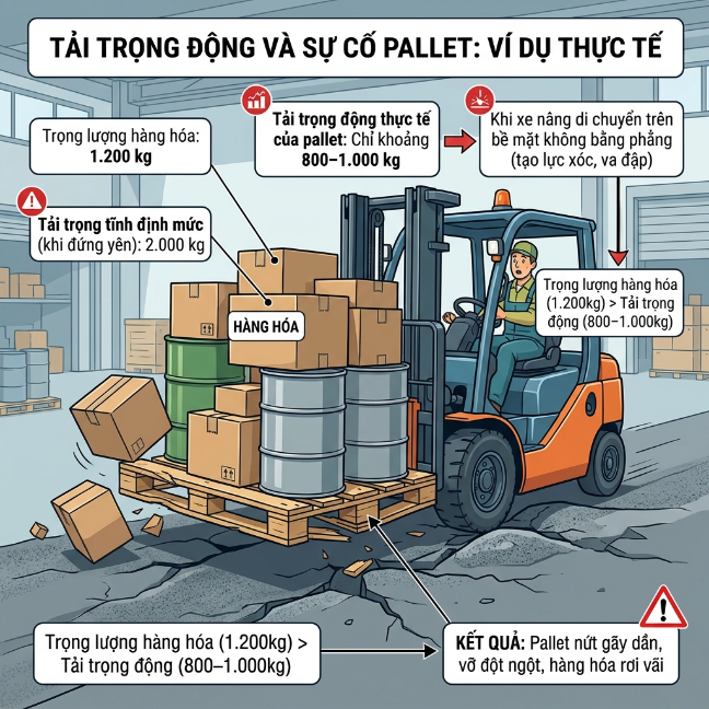 Pallet d&ugrave;ng sai tải trọng