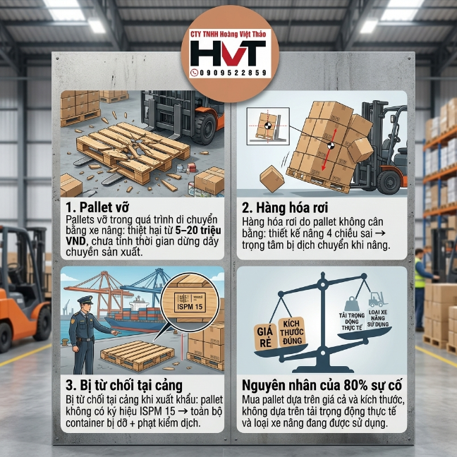 d&ugrave;ng sai pallet gỗ 4 hướng n&acirc;ng