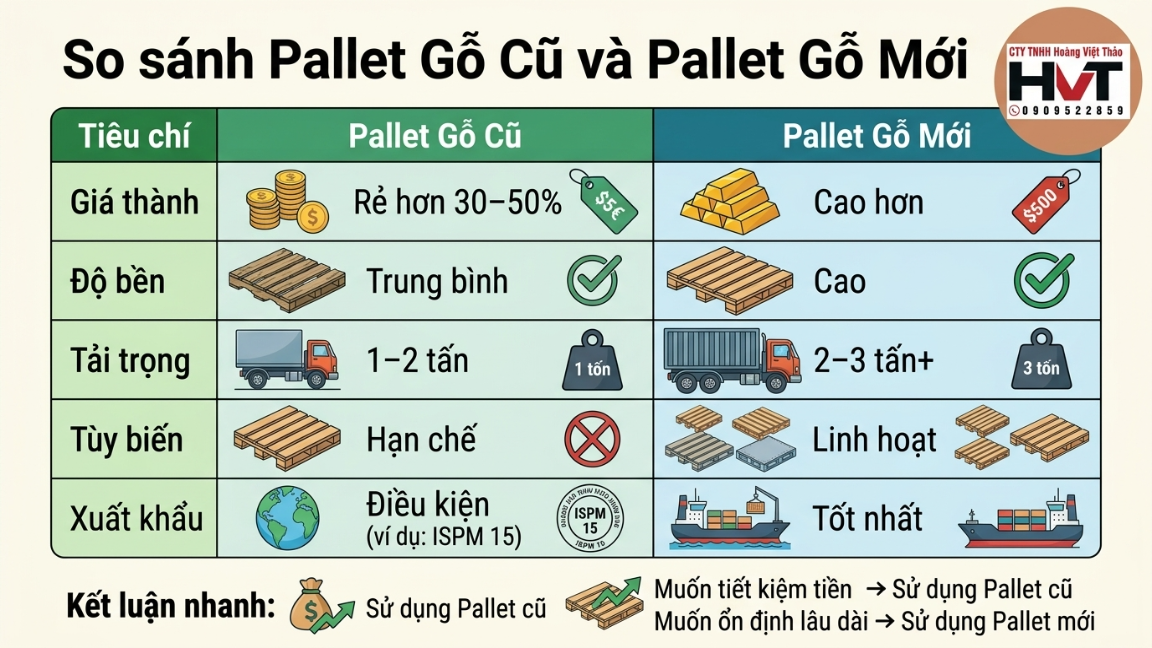 so s&aacute;nh pallet gỗ cũ v&agrave; mới