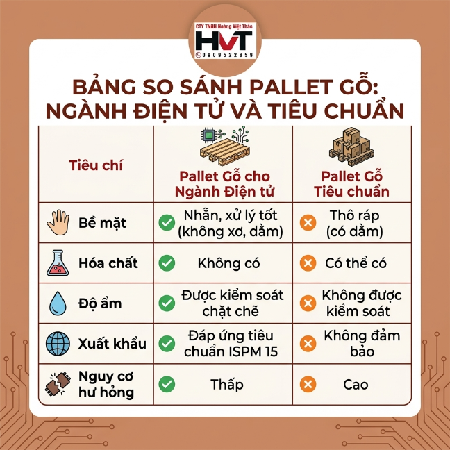 So s&aacute;nh pallet gỗ cho ng&agrave;nh điện tử v&agrave; pallet th&ocirc;ng thường