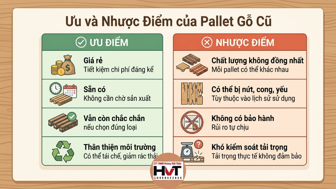 ưu v&agrave; nhược điểm của pallet gỗ cũ